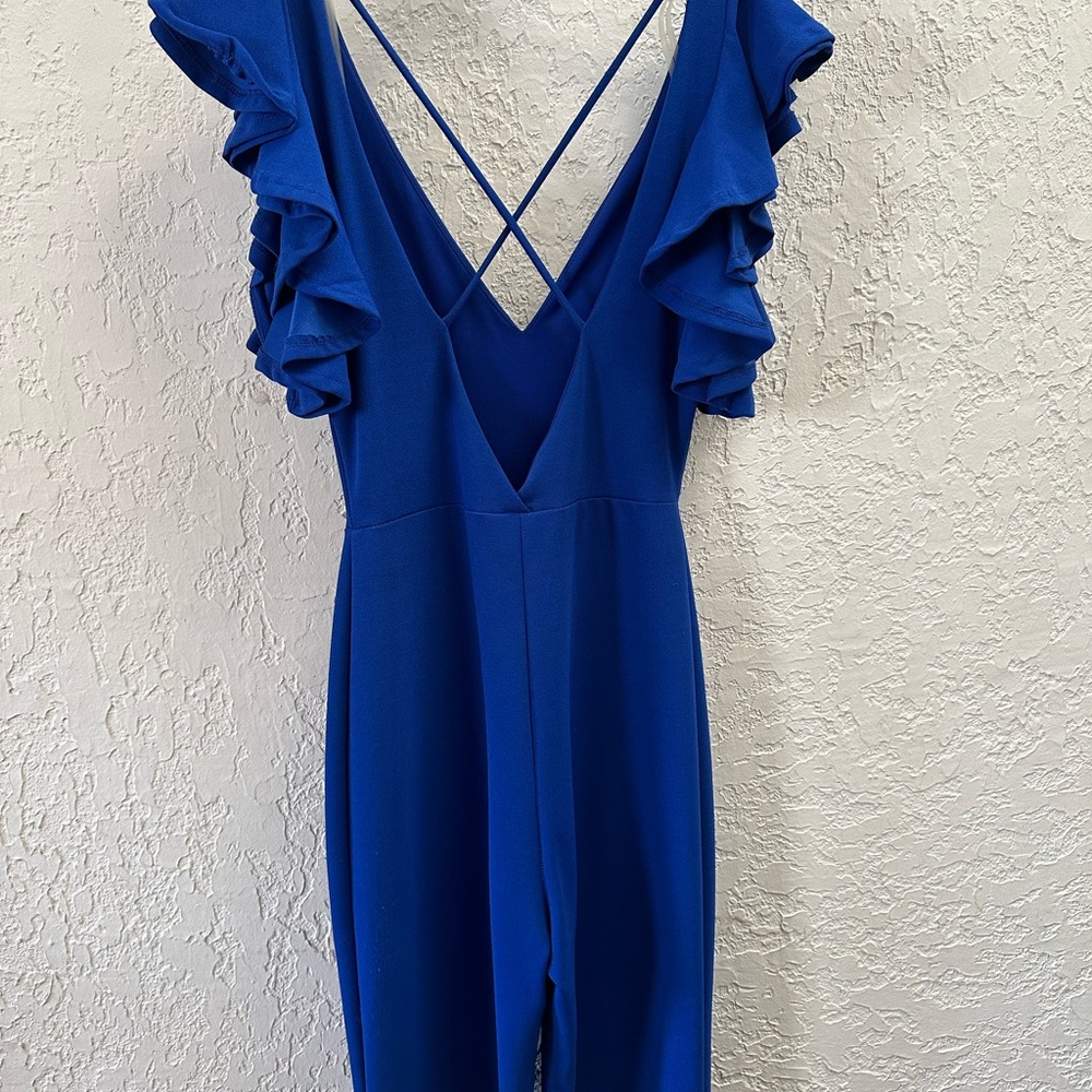 Elegant Blue Ruffle Jumpsuit - Picture 3 of 3